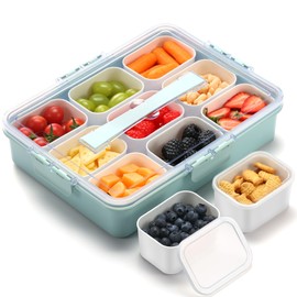 Snackle Box Container for Adults with 9 Compartment, Divided Serving Tray Snack Box Containers with Lid and Handle, Charcuterie Boxes Portable Snack Platter for Fruit Veggie Party Travel, Green