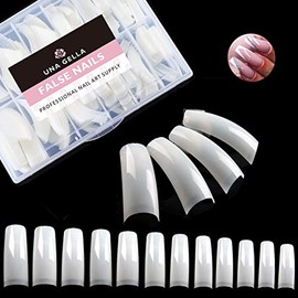 UNA GELLA Natural Acrylic Nail Tips 432pcs Acrylic Fake Nails Coffin Square Nails Tips for Acrylic Nails French False Nails For Nail Extension Nail Art, Home DIY Nail Salon 12 Sizes False Soft Gel Tips