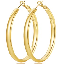 Senteria Gold Hoops Earrings for Women Hypoallergenic Gold Hoops 14K Real Gold Plated Lightweight Extra Large Big Hoop Earrings for Women 70MM