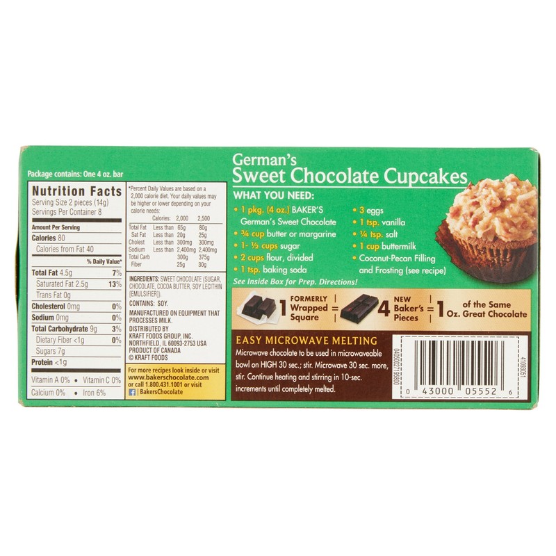 Lot of 2 Baker's 4 oz. Sweet Chocolate Bar-German's All