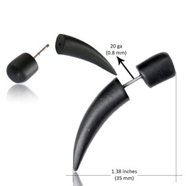 Earth Accessories Spike Taper Fake Gauges for Women or Men - Faux Gauge Earrings with Organic Wood and Surgical Steel - Fake Plugs Sold as a Pair in Black or Brown