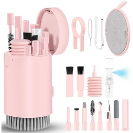 TAGNEFLOR Limpiador de Teclado,20 en 1 Kit de Limpieza Portátil,Cepillo de Limpieza de Teclado Multifuncional para la Limpieza de cámaras Digitales,computadoras,Kit de Limpieza Multiusos (Rosa)