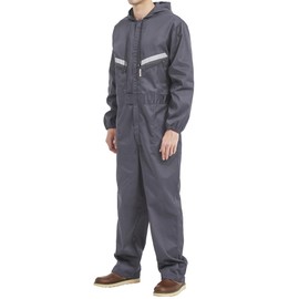 Yukirtiq Mens Work Coveralls Mechanic Hooded Overall Workwear Jumpsuits Long Sleeve Hi Viz Coverall with Zippers, Grey, S