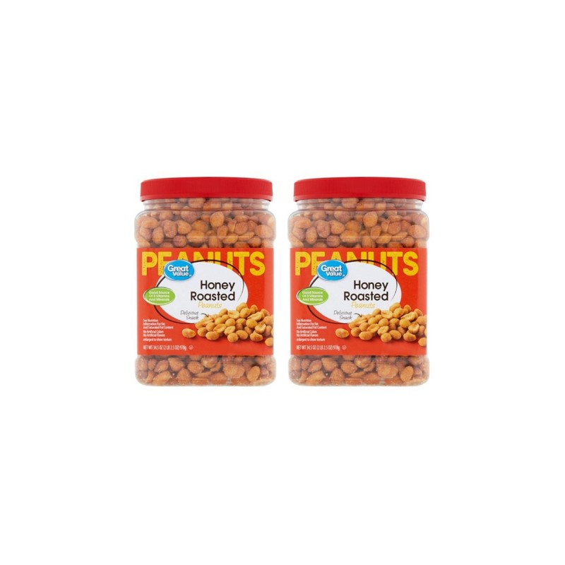 Great Value Honey Roasted Peanuts,(2-Jars of 34.5 oz)