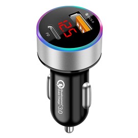 AMAPC Car Charger, Car Voltage Measurement, USB, Rapid Charging, USB C & USB A Port, PD, 36W+QC, Automatic Current Identification, 4.8A Current, Rapid Charging, LED Digital Display, USB Car Charger,