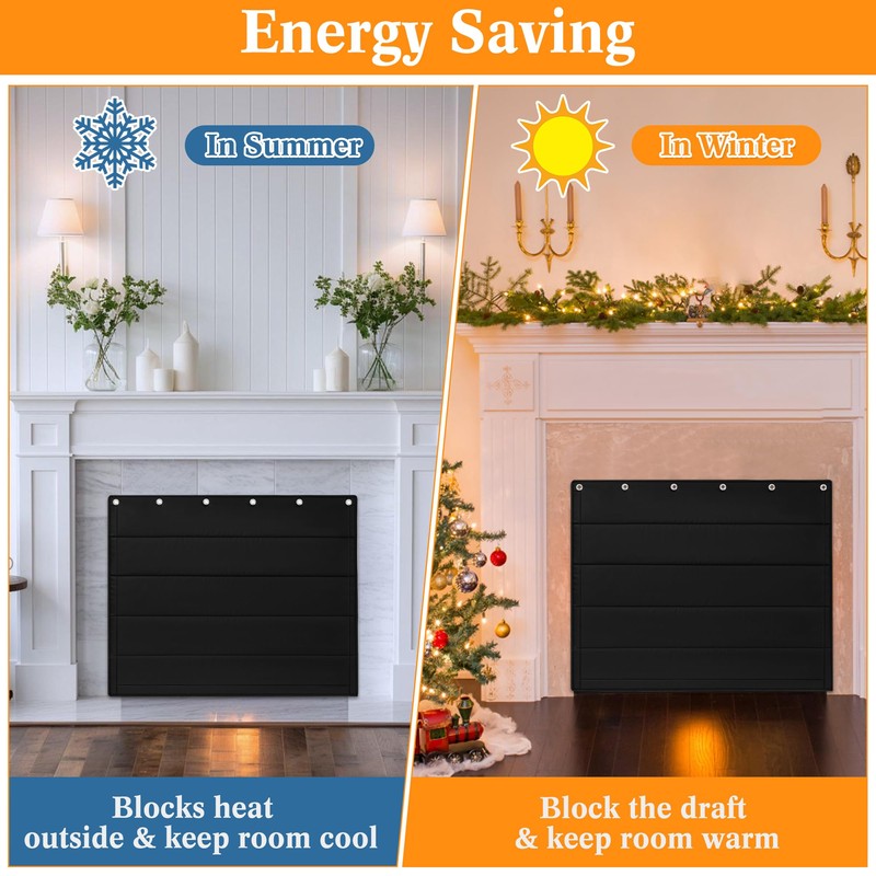 Fireplace Draft Cover - Draft Stopper Blanket with Hook &