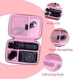 XANAD Hard Case for Sony ZV-1F / ZV-1 / ZV-1 II Digital Camera Fits Vlogger Accessory Kit Tripod and Microphone - Travel Protective Carrying Storage Bag Pink