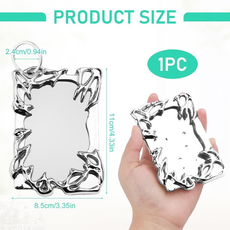 Electroplating Plastic Irregular Frame Photocard Holder Keychain ID Holder Silver