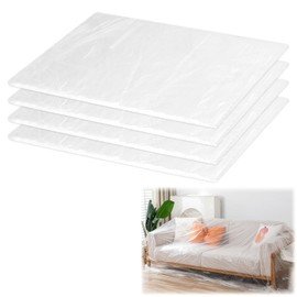4Pcs Large Plastic Dustproof Sheets, 4x5m Painters Masking Film Shields, 80m² Transparent Decorating Polythene Sheeting with 1.5m Tape Measure, Clear Dust Sheets for Furniture Cabinet Covering