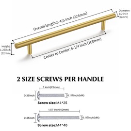 Haliwu 10 Pack Cabinet Handles Brass Gold Cabinet Pulls 6-1/4 Inch Hole Center Drawer Pulls Modern Bar Dresser Handles for Bathroom Kitchen Bedroom