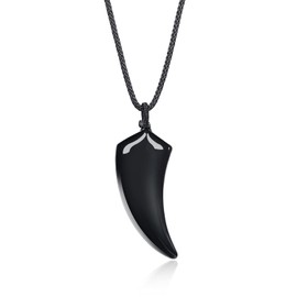 COAI Men's Surfer Necklace with Pointed Pendant, Obsidian, Obsidian