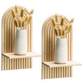 Hnonoxy Set of 2 Wall Shelves, Floating Shelf for Wall Decoration, Hanging Shelves for Wall Storage, Boho Bookcase, Wall, Wall Shelf, Natural Wood Hanging Shelf for Bedroom, Living Room