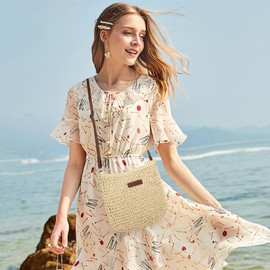 RNIEGA Straw Beach Bags for Women Summer Crossbody Bag Shoulder Bag Woven Purse for Vacation