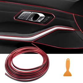 TOMALL Car Interior Moulding Strip Car Decorative Filler Insert Strips 5M(16ft) Flexible Electroplating Decoration Styling Dashboard Accessories with Installing Tool (Red)