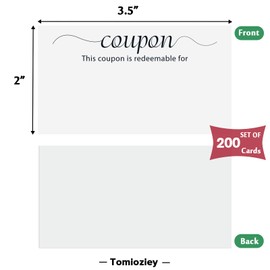 Tomioziey 200 Pieces Blank Coupon Cards White, 3.5in x 2in, Little Make Your Own Gift Certificate, Vouchers for Present, Holiday, Valentines Simple Redeemable For Design, Lots of Space to Write