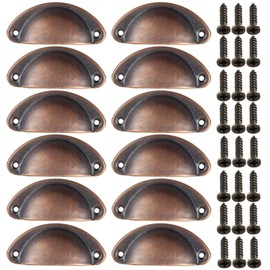 Mokife Cabinet Cup Pulls 3 inch (82mm), Rustic Copper Kitchen Cabinet Handles, 12 Pack Furniture Door Hardware Knobs with Screws for Chest of Drawers Cupboard Dresser Wardrobe