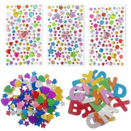 MSACC 536PCS Colorful Glitter Foam Stickers & Gem Stickers Sets Self Adhesive Stars Heart Shapes Letter Glitter Stickers wtih Self Adhesive Rhinestone Stickers for Crafts Greeting Cards DIY Crafts
