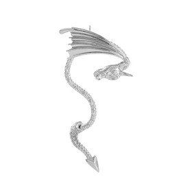 QLUYCKW Vintage Dragon Ear Cuff Wrap Earrings Unique Chic Punk Gold Ancient Dragon Wrap Around Alloy Statement Earrings Party Cosplay Jewelry for Women Men (Silver)