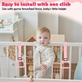 2 PCS Baby Pull Up Rings, Adjustable Baby Cot Hand Rings, Baby Training Hand Rings, Removable Baby Playpen Rings, Nursery Bed Hanging Rings, Baby Crib Rings, Toddlers Stand Up Rings for Strollers