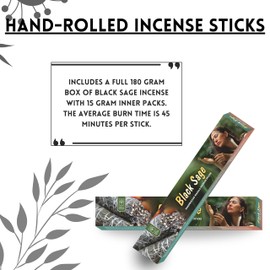 Soul Sticks Hand-Rolled Incense Sticks Mystic Spirit Blends 180 Gram 12 Pack Box | 100% Natural Masala Incense Organic Home Fragrance Agarbatti (Black Sage)
