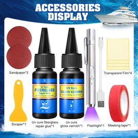 UV Cure Fiberglass Repair Kit, 15g+15g Clear for Carbon Fiber, Polyester Fiber,Fiberglass- Ideal for Repairing Cracks,Holes In Boat,Jet Ski, Yacht, Surfboard And Other Water Vehicles