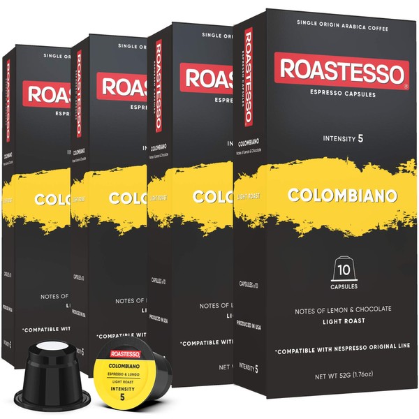 Roastesso - Espresso Coffee Capsules (Colombiano, 10 Count (Pack of 4))