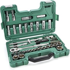 SATA 60-Piece 1/2 Drive 6-Point Metric Socket Set with 72T Ratchet - ST09007V-02
