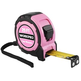 WORKPRO Cinta métrica rosa de 25 pies, 18 fracciones de fácil lectura, cinta métrica retráctil de revestimiento de nailon con precisión 132, gancho...