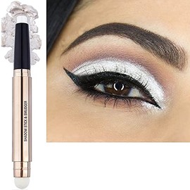 2 in 1 White Eyeshadow Stick Makeup, Cream Shimmer Smooth Glitter Eyeshadow Pencil Base Primer Palette, Hypoallergenic Waterproof Long Lasting Eye Shadow Highlighter Stick White Liner , Create High-Impact, Multi-Dimensional Eyes Look