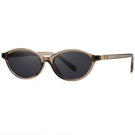 SevenColor Retro Oval Sunglasses for Women Men Trendy Small Round Sun Glasses 90s Oval Shape Vintage Shades (Olive/Grey)