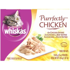 Whiskas Purrfectly Chicken Variety Pack Wet Cat Food 3 Ounces, Pack of 4 (10 Count each)