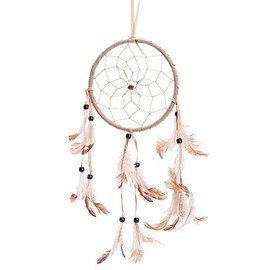 15" Traditional Beige Dream Catcher with Feathers Wall or Car Hanging Ornament Single Circle