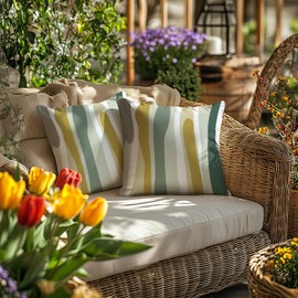 GEEORY Outdoor Waterproof Pillow Covers 18x18 Inch Set of 4, Geometry Striped Decorative Throw Pillowcases Indoor Outdoor Courtyard Garden Patio Sofa Couch Decoration GF004-18