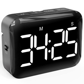 VOCOO Magnetic Kitchen Timer for Cooking with Count Up Countdown, Digital Timer Battery Powered with Large Display, 2 Brightness and Volume Levels for Classroom, Teacher, Kids (Dark Black)