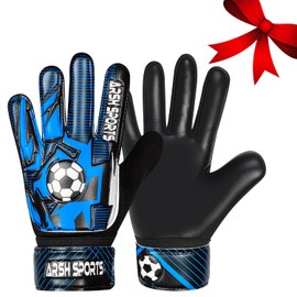 Arsh Sports Soccer Goalie Gloves for Kids,Goalkeeper Gloves for Youth Boys Girls 4MM Latex Palm,Anti Slip,Super Gip Double Wrist Protection (Black-Blue, Size 7 Suitable for Size S-M Adult)