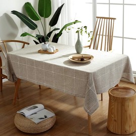 TruDelve Cotton Linen Tablecloth Rectangle Grey Fabric Table Cloth Vintage Farmhouse Table Cover for Rectangle Tables (52"x120", Linen)