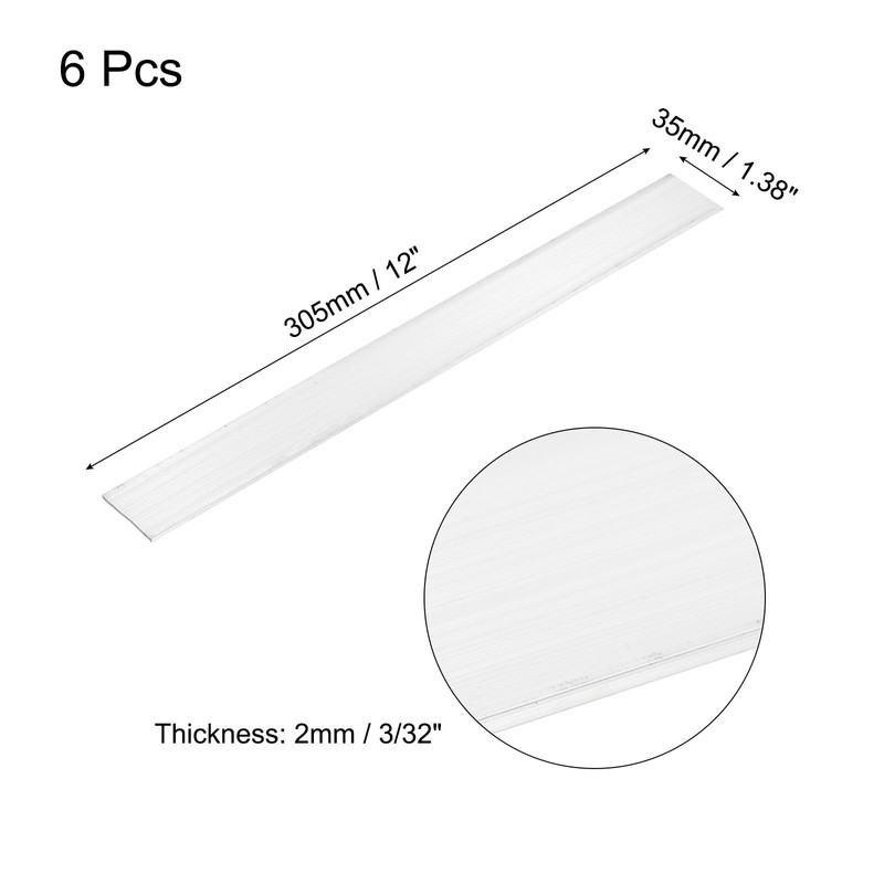 MECCANIXITY 6 Pcs Square Aluminum Flat Bar, 3/32" (2mm) Thick