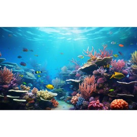 Underwater Wonderland Aquarium Background Vibrant Coral Reef and Tropical Fish Groups Terrarium Background Decorations Clear Ocean Waters Fish Tank Backdrop Poster Wallpaper Decorations Vinyl 48x24in