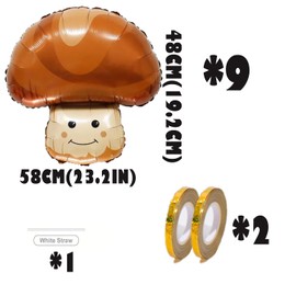 SKIRUP Mushroom Aluminum Foil Balloons, 23 x 19 cm, Set of 9, Party Decorations Easy to Inflate, Fun Mushroom Birthday Forest Plant Theme Party Decorations Supplies