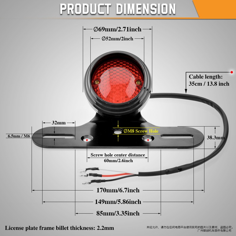 Motorcycle Tail Light Brake Light with License Plate Bracket Integrated