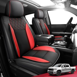 FREESOO Tundra 2007-2021 Full Set Seat Covers Faux Leather, Custom Fit for Toyota Tundra Crewmax Cab, Truck Seat Covers BlackRed