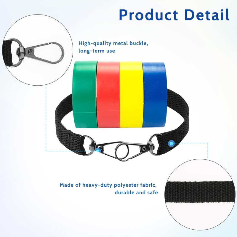 4 Black Electrical Tape Holders - Thong with Snap Hooks,