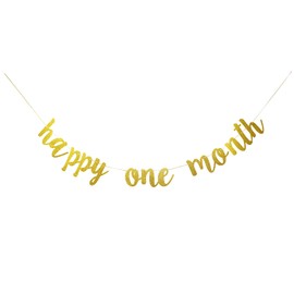 Starsgarden Glittery Gold Happy One Month Banner, Baby Boys/Girls' 1 Months/Half Year Birthday, Baby Shower Party Gold Gliter Paper Sign