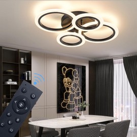 Shine LUEST 34W Modern LED Ceiling Light, 3000K-6000K Dimmable Ceiling Lighting Fixtures Ceiling Mount 4 Rings Black Flush Mount LED Chandelier Ceiling Lamp with Remote for Kitchen Bedroom, 2720LM