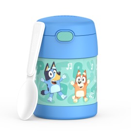 THERMOS FUNTAINER 10 Ounce Stainless Steel Vacuum Insulated Kids Food Jar with Spoon, BLUEY