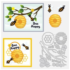 BENECREAT 5.5x4.5 Honey Bee Cutting Dies, Flower Branches Cut Stencils for DIY Crafts Scrapbook Decorative Embossing