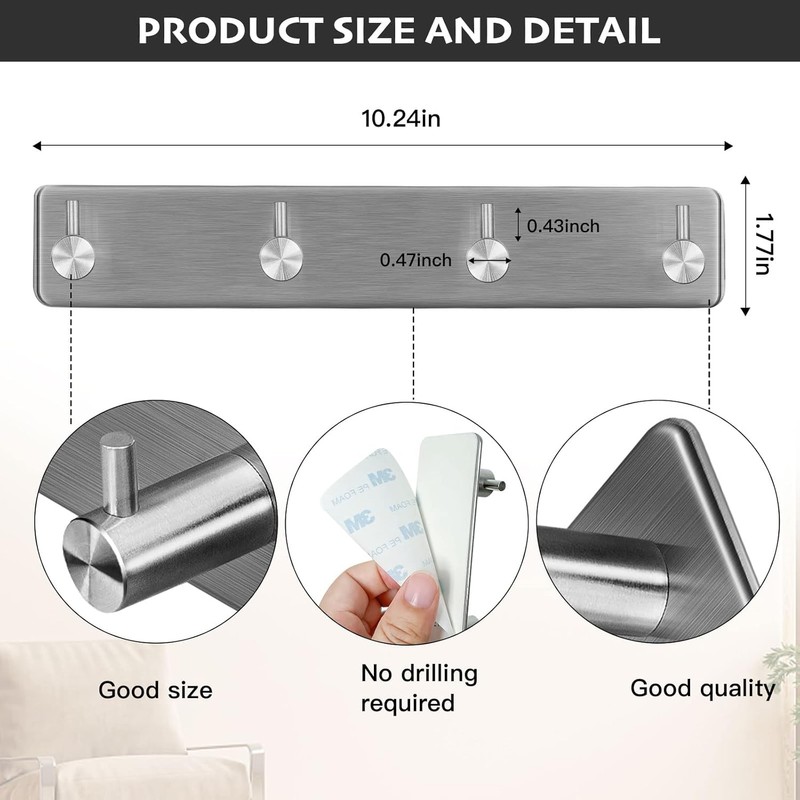 Wapodeai Wall Hooks for Hanging - 4 Hooks, Suitable for