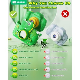 KOKODI Kids Camera Toy Digital Camera for Toddler Boys, Dinosaurs Birthday for Boys Age 3-12, 1080P HD Video Camera for Toddler, Kids Toys for 3-9 Year Old Kids with 32GB SD Card