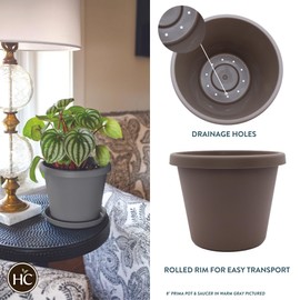 The HC Companies 20 Inch Round Prima Planter - Large Plastic Plant Pot with Rolled Rim for Indoor Outdoor Plants Flowers Herbs, Cappuccino