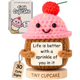 Friendship Gift for Women - Handmade Positive Cupcake Crochet Doll with 30 Cute and Uplifting Signs - Birthday Gift for Women, Best Friend, Coworkers, Classmate, Sister, Woman Friend